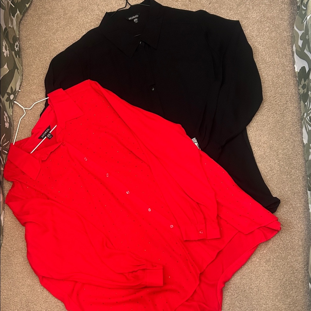 Red and Black Button-Up Blouse Bundle